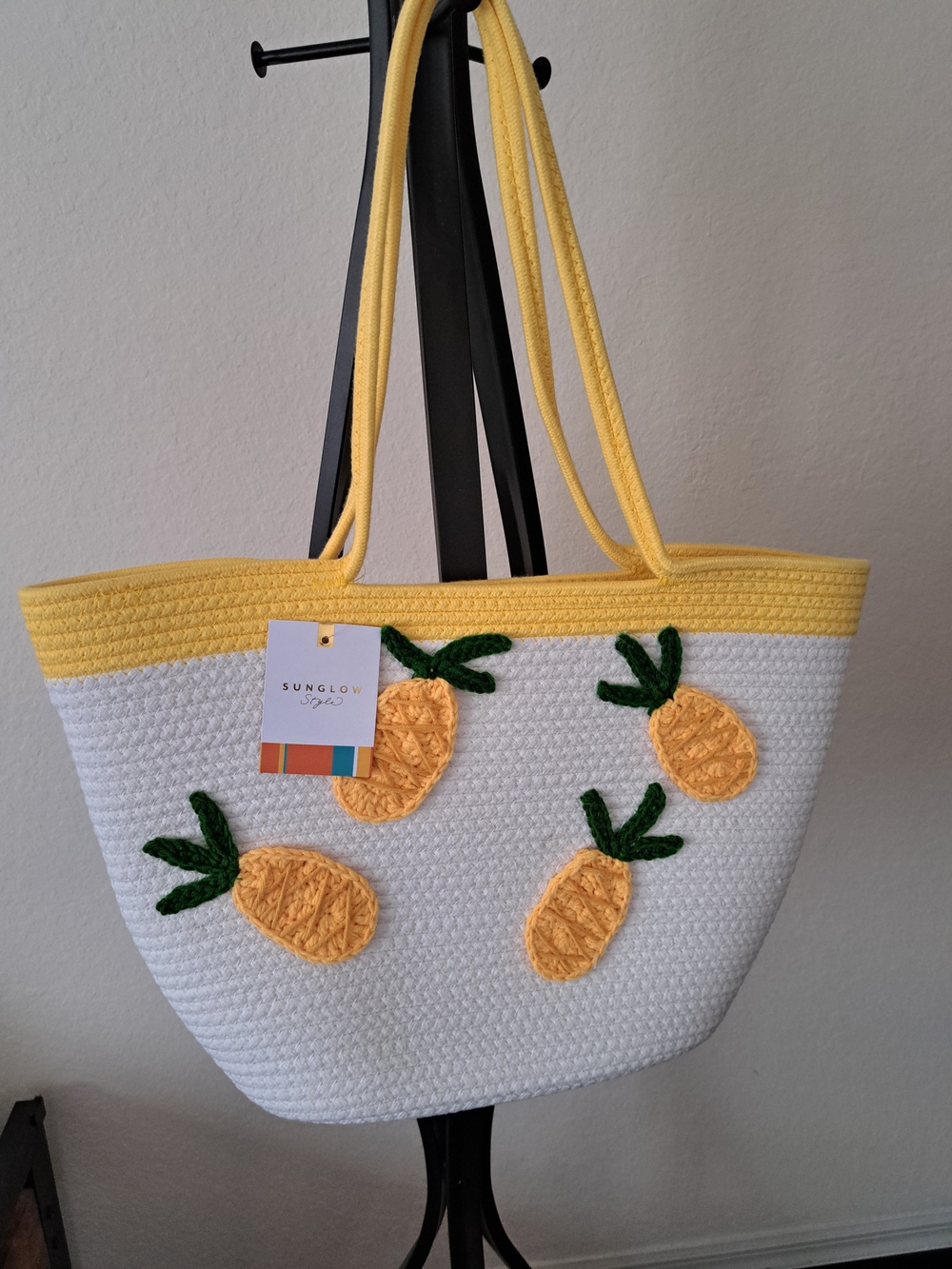 Yellow & White Pineapple Crochet Tote Summer Bag